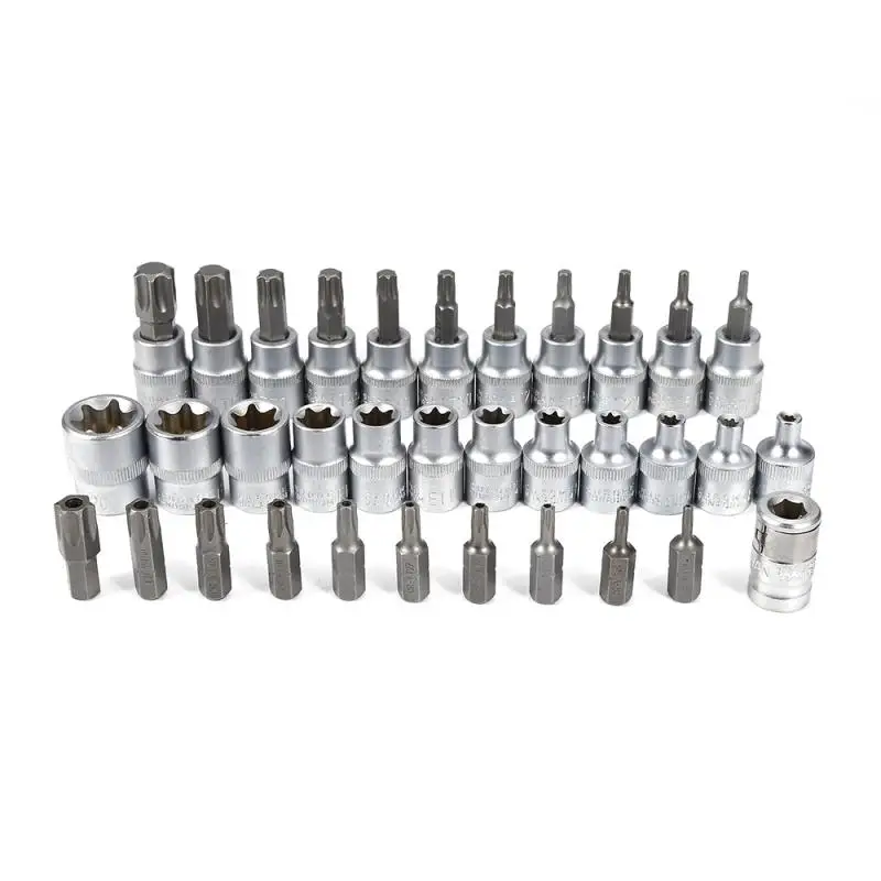 Torx & E-Torx Socket Set 34 pieces – T10 to T60 / E4 to E20