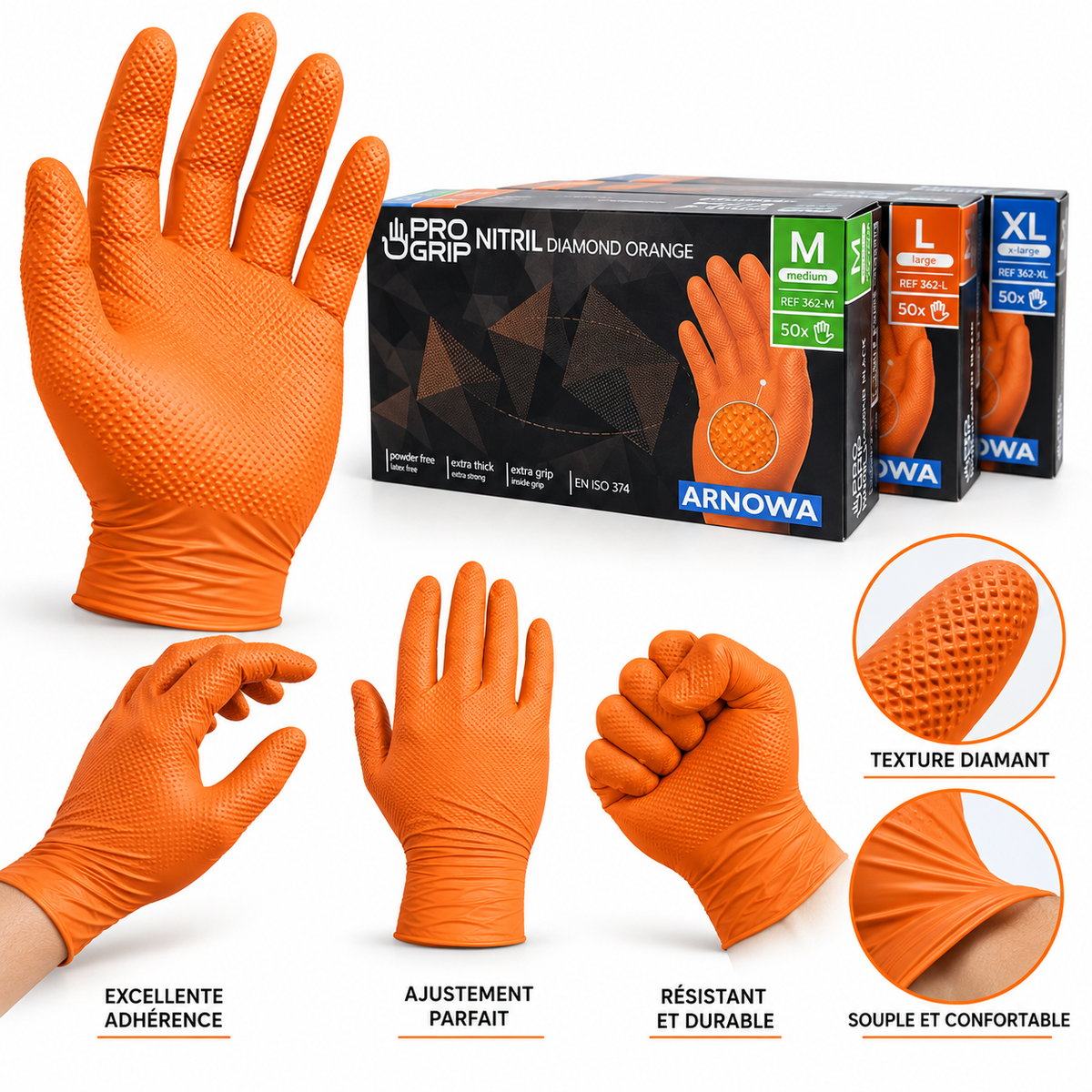 Gants nitrile diamantés PRO GRIP – boîte de 50