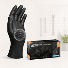 Gants nitrile noirs diamantés PRO GRIP – boîte de 50