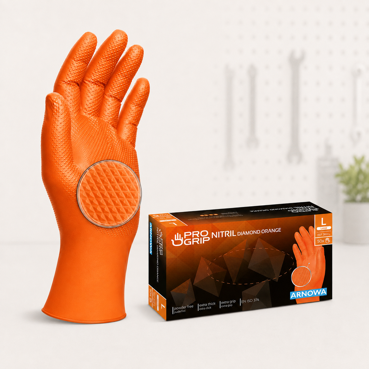 Gants nitrile orange diamantés PRO GRIP – boîte de 50