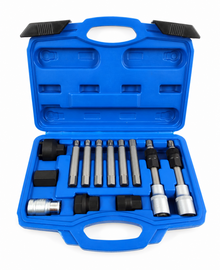 Coffret extracteur de poulie débrayable d’alternateur présenté ouvert avec les embouts et adaptateurs