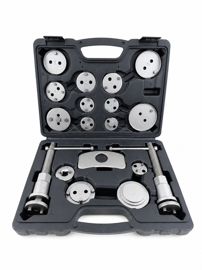 Coffret repousse-piston d’étrier de frein universel 18 pièces présenté ouvert