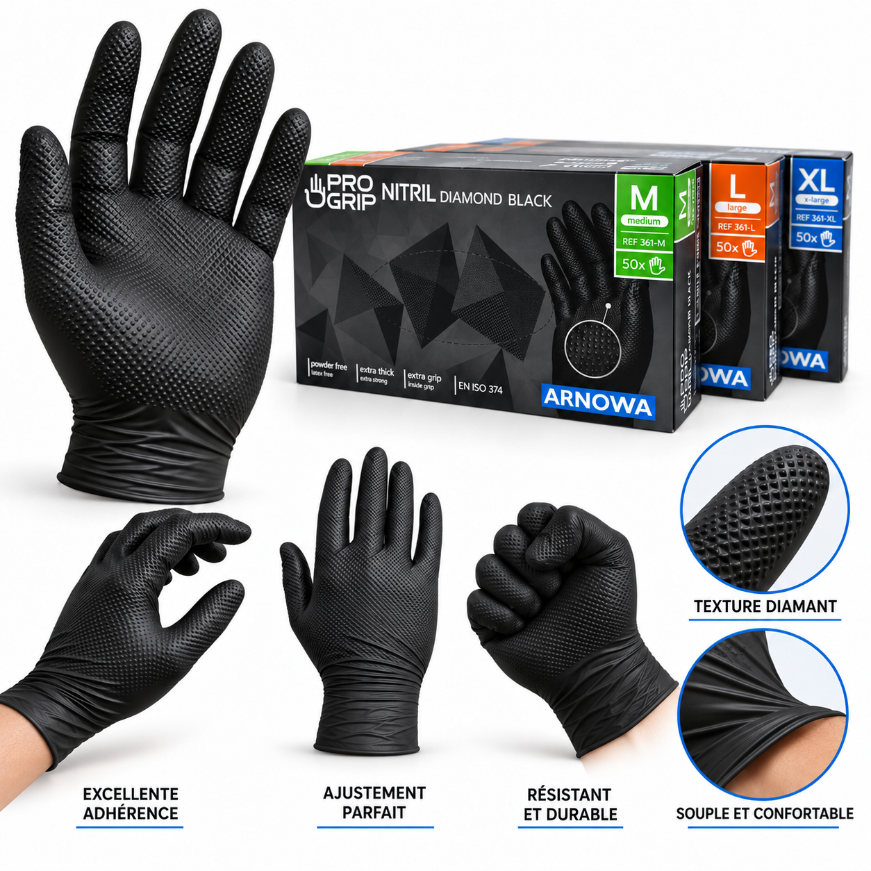 Gants nitrile diamantés PRO GRIP – boîte de 50