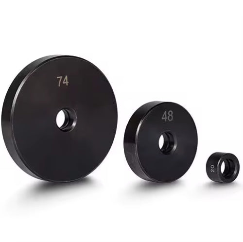 Disques d'adaptation 74, 48 et 20 du kit d'installation de bagues de transmission et joints