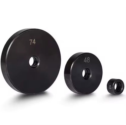 Disques d'adaptation 74, 48 et 20 du kit d'installation de bagues de transmission et joints