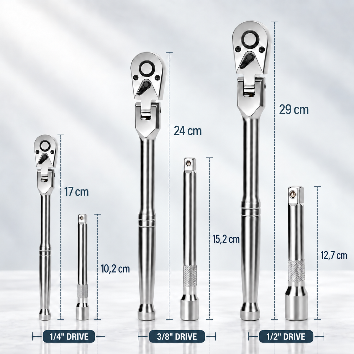 Coffret de cliquets à tête articulée et rallonges – 6 pièces