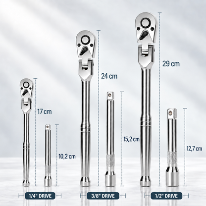 Coffret de cliquets à tête articulée et rallonges – 6 pièces